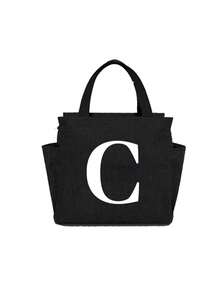 1pc Thermal Bag Double Pocket Lunch Box Bag Large Capacity Print Students Meals Insulated Cooler Bag, Portable Travel Picnic Bag,White Letter Decoration,Thermal Lunch Bag For Office School Lunch Bags Insulated Lunch Bag For Lunchbox Lunch Container For Work Office Holiday For Vacation For Men For Women For Camping School Lunch Box Multifunctional(A-Z) Bag For School School Accessories School Stuff Lunch Bag For Women - Black - View 31