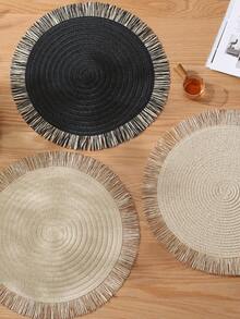 1/2/4/6/8pcs Minimalist Round Multi-Color Tasseled Paper Placemats - White - View 1