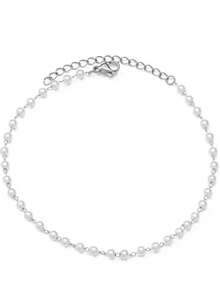 1PC Elegant Stainless Steel Pearl Chain Anklet For Women Girls 18K Gold Plated Faux Anklet Fashion Ladies Jewelry Accessories Summer Beach Gift - Multicolor - View 13