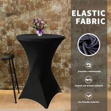 Spandex Stretch Highboy Round Tablecloth 4-Pack 32"X43" White – Cocktail Table Cover, Waterproof & Washable, Perfect For Weddings, Parties, Banquets, Events - màu đen - Xem 7