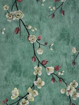 1 Roll Of Vintage Flowers, Plum Blossom Branches, Olive Green, Suitable For Home Decoration, Kitchen Cabinets, Tables And Chairs, Room Backgrounds, Home Renovation, DIY, Waterproof, Stain Resistant, Easy To Clean, Self-Adhesive, Peel And Paste Wallpaper, Wall Stickers, Wallpaper Wall Stickers.