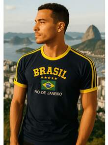Camisa do Brasil Bordada Adulto Unissex - Azul Marinho - Visão 4