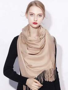 1 件经典纯色防风防尘披肩，120 克，时尚男女通用薄款流苏，适合空调房间和户外，四季薄款纯色穆斯林头巾矩形围巾，全新设计，黑色、白色、酒红色、米色、卡其色、灰色