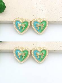 4 件珠光渐变蝴蝶结、心形和圆形吊坠 DIY 珠宝配饰，复古奢华耳环、项链，适合日常佩戴