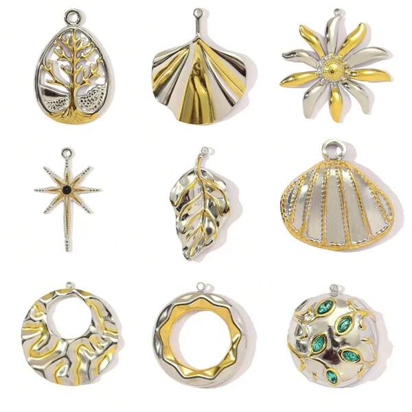 1pc Stainless Steel Leaf & Plant Series Multifunctional Pendant, Suitable For DIY Jewelry Like Necklace, Earrings, Keychain