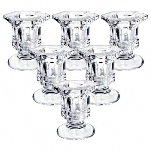 6pcs Glass Candle Holders Set - Transparent Glass Cone Candle Holders, Suitable For Rustic, Wedding, Elegant Party Decor