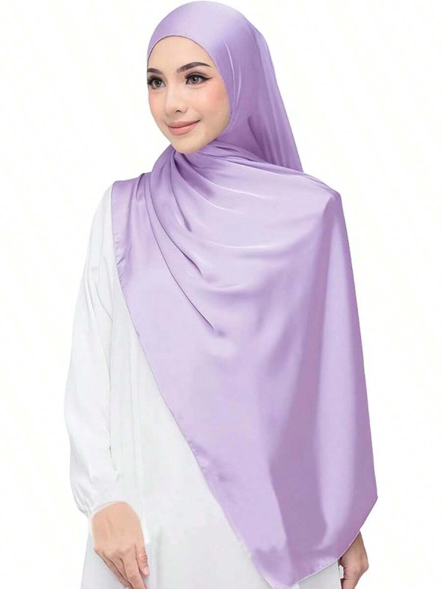 Luxury Satin Hijab Scarf Shawl Wrap Women Long - Hoa oải hương - Xem 1