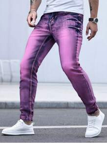 Dreamy Purple Gradient Violet Sunset Slim Fit Denim Pants, Men's Casual Stretch Street Style Jeans, Suitable For All Seasons  Plain    All    Regular Fit    Pocket    Christmas  Halloween  Thanksgiving Day  Valentine's Day  Pride Month  Father's Day  Carnivals  Mother's Day  New Year    Men's Clothing Standard Size Ready To Wear Jeans, Casual Pants - 紫羅蘭色 - 查看 2