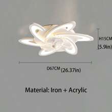220V White/Black Bedroom Fan Light - 6 Petals, Silent Fan, Eye Protection Light Source, Remote Control Adjustable, Dining Room, Living Room Home Decoration, Adjustable Wind Speed (1-6)