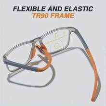 Men's Multi-Focal Business Office Sports Full-Frame Reading Glasses, Tr90 Material Temple, College Casual Sports Style Sun-Blocking Reading Glasses, Refractive Power +1.0 To +4.0 - Xám - Xem 1