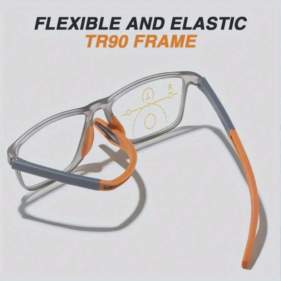 Men's Multi-Focal Business Office Sports Full-Frame Reading Glasses, Tr90 Material Temple, College Casual Sports Style Sun-Blocking Reading Glasses, Refractive Power +1.0 To +4.0 - Xám - Xem 1