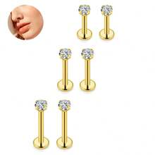 6pcs Stainless Steel Cubic Zirconia Lip Studs Labret Nose Studs, Tragus Helix Ear Piercing Jewelry 6mm 8mm 10mm Bar Length 3 Pairs Set - Silver - View 13