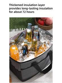 1件黑灰色户外大容量野餐包防水冰包单肩背保温包便携饭盒包 - 彩色 - 查看 4