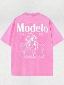 Men Shirts Modelo Men's Washing Cotton T-Shirt, Cotton, Casual Sports Style T Blood, Fashionable Street Style, Suitable For Travel And Sportswear, Men Clothes - Rose Pink - 查看 2