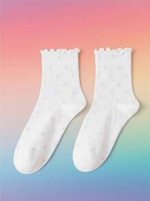 6 أزواج (توصيل عشوائي) بولكا دوت، جوارب كاحل نسائية مزينة بتطريز مكشكش، تناسب مريح، ضروري للربيع والصيف والتنقل اليومي في الخريف