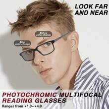 1pc Sports-Style Photochromic Multifocal Reading Glasses, 2-In-1 Progressive Lenses With Light-Sensitive Tint, Ultra-Light Frame With Contrast Color Non-Slip Temples, Suitable For Indoor/Outdoor, Office & Leisure Reading - Black and Red - View 2