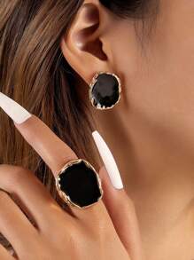 1 Set Ringe und Ohrringe mit asymmetrischem Rand, Vintage Modeaccessoires, geeignet für den täglichen Gebrauch, Partys und Festivals
