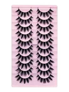 10 对动漫猫眼蓬松假睫毛，欧式风格，多件装，可重复使用，D 卷，超浓密，适合派对的专业化妆，戏剧眼妆，初学者也适用 - 黑色 - 查看 6