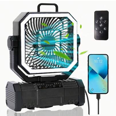 Camping Fan 20000mAh Battery Operated , Rechargeable High Velocity Floor Fan, Auto Oscillation Remote Control Timer - Cordless Outdoor Fan For Car Travel RV Camp Garage Patio Hurricane Emergency-Base Model - Black