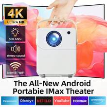 Proyector para cine en casa 4K Ultra HD 5G 2025 con proyección inmersiva. Compatible con Android y Apple, permite proyección de pantalla móvil y en pared blanca. Apto para KTV, juegos, cursos en línea, dormitorio y uso en exteriores. Con sistema Android integrado, altavoces incorporados y gran variedad de aplicaciones. Regalo perfecto para Navidad y San Valentín.
