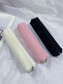 1pc Minimalist Solid Color Corduroy Pencil Case, Multiple Sizes Available, Multi-Purpose Stationery Pouch,For School Supplies,Back To School,Bag - Single Piece - View 6