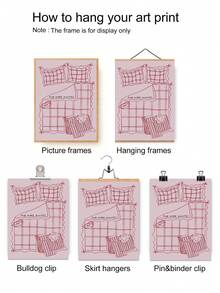 1 件“再睡五分钟”主题床头墙画，粉色“睡过头”主题，卧室装饰画，青少年宿舍装饰，家居墙面装饰，无框 - 彩色 - 查看 6