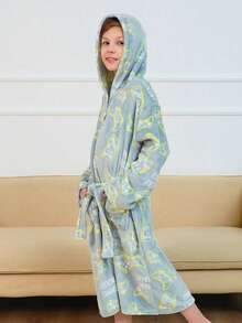 青少年男孩全身游戏机印花拼布口袋系带连帽长袍 - 彩色 - 查看 4