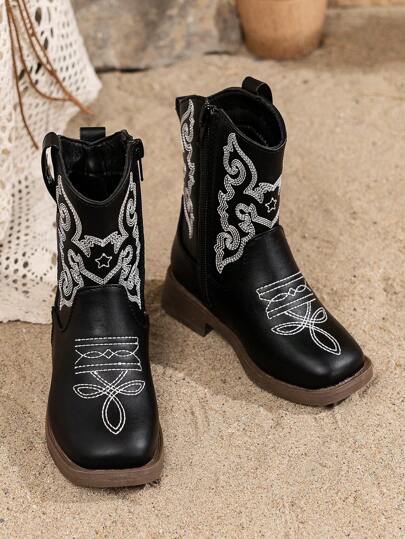 Çocuk Botları, Çok Yönlü Açık Hava Modası Çocuk Ayakkabıları, Sevimli Nakışlı Rahat Astarlı Western Prenses Botları