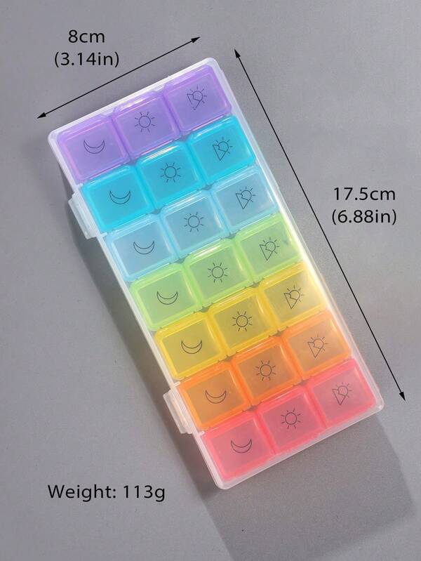 1 szt., codzienne przenośne pudełko do pakowania tabletek z 21 przegródkami i pokrywką, organizer na leki, piękny i wygodny, odpowiedni do codziennego użytku i podróży