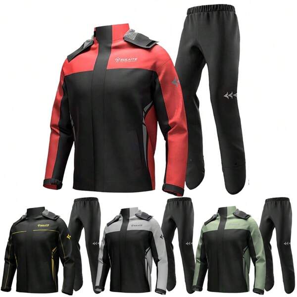 Traje impermeable de motocicleta de color rojo que incluye chaqueta, pantalones, cubierta para zapatos oculta y accesorios reflectantes. Traje de motocross y ciclismo resistente al agua, imprescindible para mujeres y hombres motociclistas.