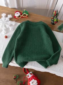 男童圣诞树刺绣针织套头衫，适合圣诞节、春秋冬 - 綠色 - 查看 3
