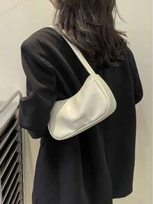 Fashion Versatile Casual Solid Color Simple Shoulder Bag - Beige - View 2