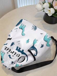 1pc Customized Cartoon Dinosaur Drawstring Backpack With Pockets, Perfect Back To School Gift For Children And Teenagers, Customizable With Your Own Name Or Friend/Sibling's Name - Multicolor - View 3
