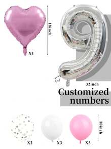 رقم فضي مقاس 32 بوصة، بالونات لاتكس مخصصة باللونين الوردي والأبيض مع الترتر، بالونات قلب وردي مقاس 18 بوصة، مناسبة لعيد الميلاد، الزفاف، حفلة استقبال المولود الجديد، عيد الحب، حفلة عروس، حفلة عيد ميلاد بموضوع الفيونكة، ديكور خطوبة العروس، عيد ميلاد، ذكرى سنوية، استقبال مولود جديد، تخرج، خطوبة، ديكور حفلة الزفاف