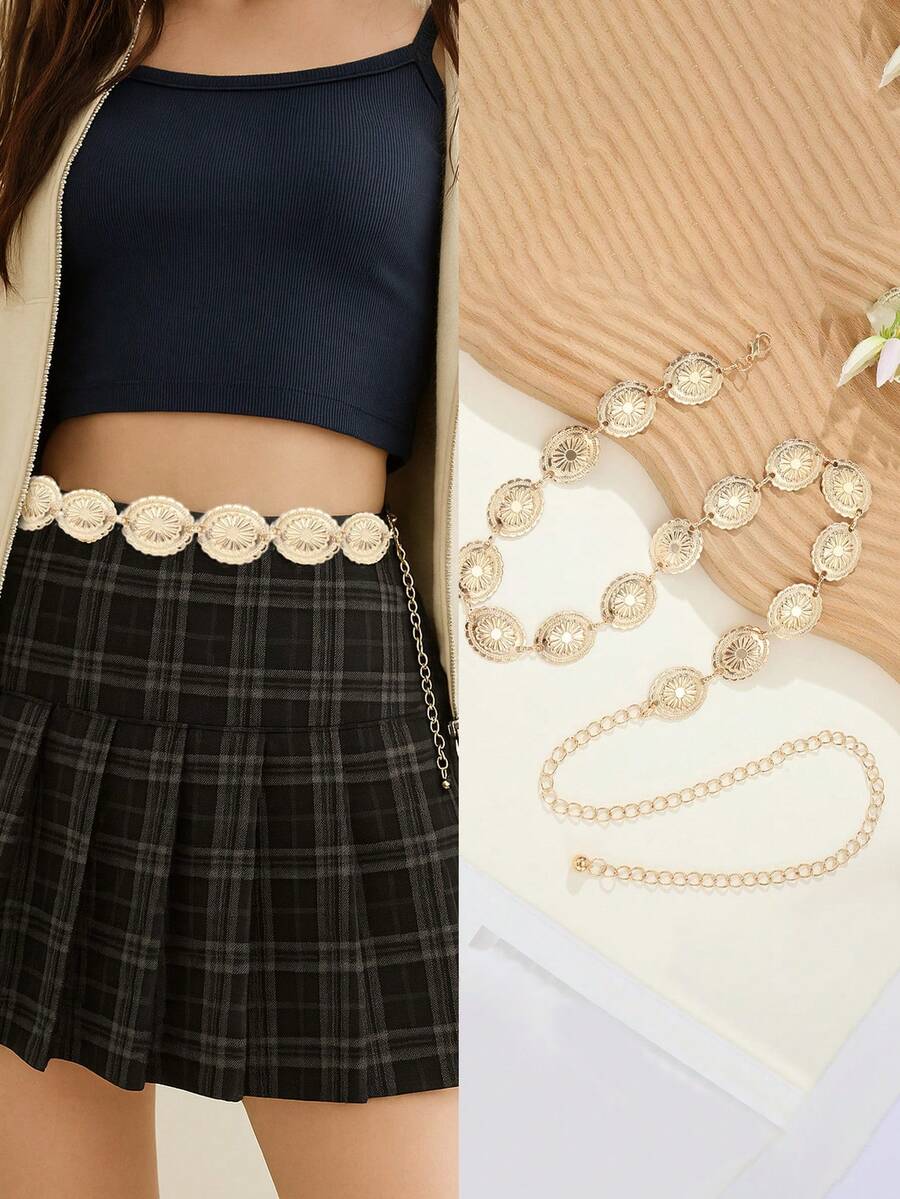 1pc Bohemian Metal Flower Piece Personalized Teen Girl Waist Chain ...
