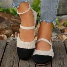 Women Shoes Soft Sole Flat Shoes Square Toe Elastic Band Comfort - 黑色 - 查看 4