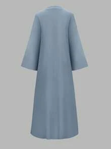 Bộ hai món thanh lịch dành cho nữ: áo choàng không tay và áo khoác dài thắt nơ. - Màu xanh bụi bặm - Xem 3