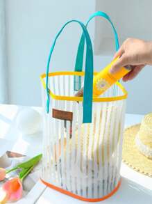 沙滩包防水大号透明 PVC 手提袋化妆品购物袋果冻袋礼品袋透明单肩手提购物袋，派对袋婚礼生日派对礼品袋工艺手提袋派对礼品生日装饰派对礼品装饰婚礼装饰派对用品时尚透明防水袋