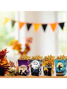 24/4 件万圣节蝙蝠和幽灵图案爆米花纸盒、血迹图案炸薯条盒、万圣节装饰性零食盒、万圣节派对中心装饰物、粉色蜘蛛网图案糖果盒、礼品盒，适用于万圣节派对、家居和厨房装饰以及烘焙用品 - 彩色 - 查看 5