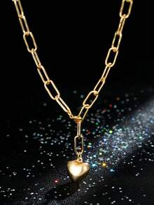 Nooxian 1pc Pendant Necklace, Smooth Heart Shaped Pendant Y-Necklace, Hiphop Style For Women (Random Quantity Of Chain Rings) - Yellow Gold - View 3