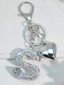 1pc Silver Heart Letter Keychain, Back To School, Resin Keyring Pendant, Fashion Accessory, A-Z Car Accessories Cute Goth Y2k Halloween Accessories Teachers Day Christmas Gift Ideas Bag Accessories Lanyards With Id Holder Car Accessories Bag Charms Car Friend Sister - Silver - View 11