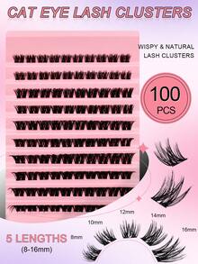 100 piezas Pestañas individuales en racimos con rizo C, pestañas postizas individuales segmentadas, extensiones de pestañas individuales en espiga, racimos de pestañas, pestañas individuales, pestañas, pestañas postizas - Negro - Ver 4