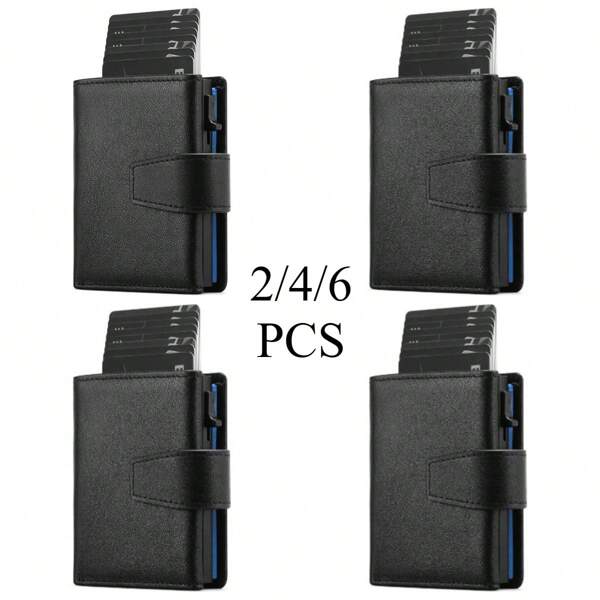 Cartera de piel auténtica para hombre con protección RFID (2, 4 o 6 unidades), tarjetero delgado con monedero y clip de aluminio, minicartera ultradelgada para tarjetas y monedas, tarjetero emergente con cremallera.