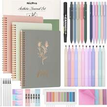 50PCS Cute Spiral Notebook Set For Women, Aesthetic Bible Journal Set, 3PCS A5 Spiral Notebook, Gel Pens, Sticky Notes & Tabs, Gift Box, Mechanical Pencils For Study Work School Office Supplies,8823464 - 彩色 - 查看 1