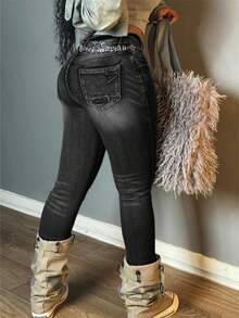 Women Fashion Single-Breasted Slim-Fit Blue Jeans Button Zipper Stretchy Denim Pants With Pockets Women's Casual Style Jeans And Clothing Sizes Run Small, We Recommend Ordering One Size Up. - 灰色 - 查看 6