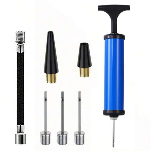 Portable Air Pump, Ball Pump Inflator Kit With Needle, Nozzle, And Extension Hose Suitable For Football, Basketball, Volleyball, Water Polo, Rugby, Exercise, Sports Ball, Balloon Swimming, And Inflation. Complete Manual Pump Kit With Needle, Flexible Hose, Barometer, And Portable Bag, Perfect For Basketball, Football, And Volleyball