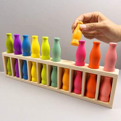 Montessori Wooden Color Sorting Toy For Kids – Back To School Logic Game, Toddler Matching Gift, 10 Pairs Bottles