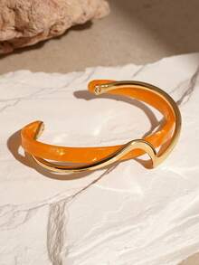 1 件优雅简约小众个性化波浪橙色树脂奢华时尚高端多功能开口手镯，适合女性日常和节日佩戴 - 彩色 - 查看 2