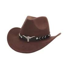 1pc A Unisex Classic Western Cowboy Hat With A Silver Bull Shape Trim For Casual Everyday Wear, Western Cowboy Party, Bar Cowboy - Arrow Black Leather Hat - View 7