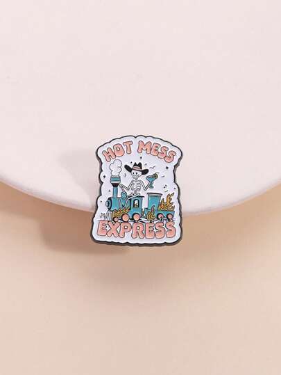 1pc Hot Mess Express Train Cowboy Skeleton Brooch Pin, Fashion Jewelry For Men And Women, Suitable For Daily Wear, Clothing, Bags, Excellent Gift For Friends